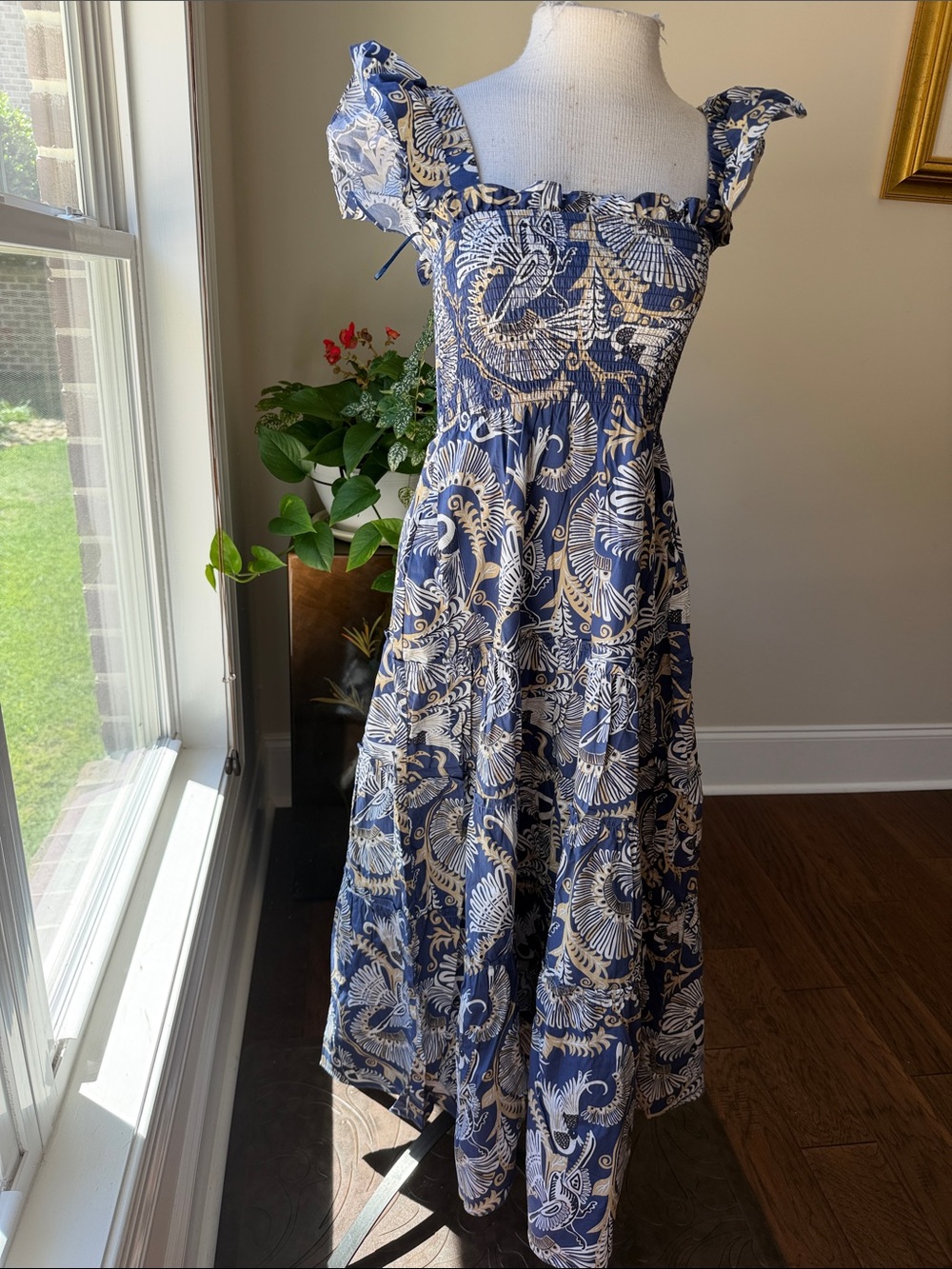 Sail to Sable Navy and Cream Floral Tiered Maxi Dress with Ruffle Straps